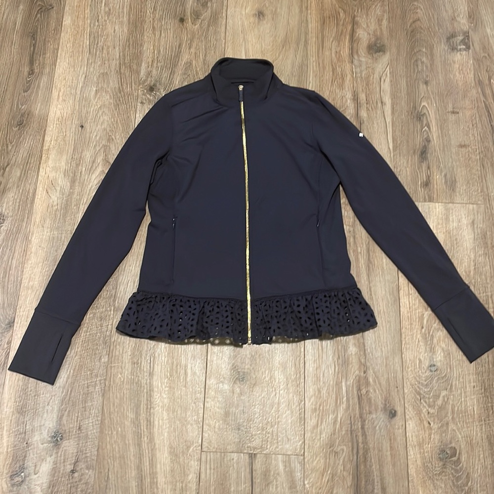 kate spade Navy Blue Ruffle-Hem Zip Jacket - Picture 4 of 7